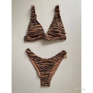 Aerie Medium Bikini Set Tiger Print Triangle Top + Cheekier Bottom NWT